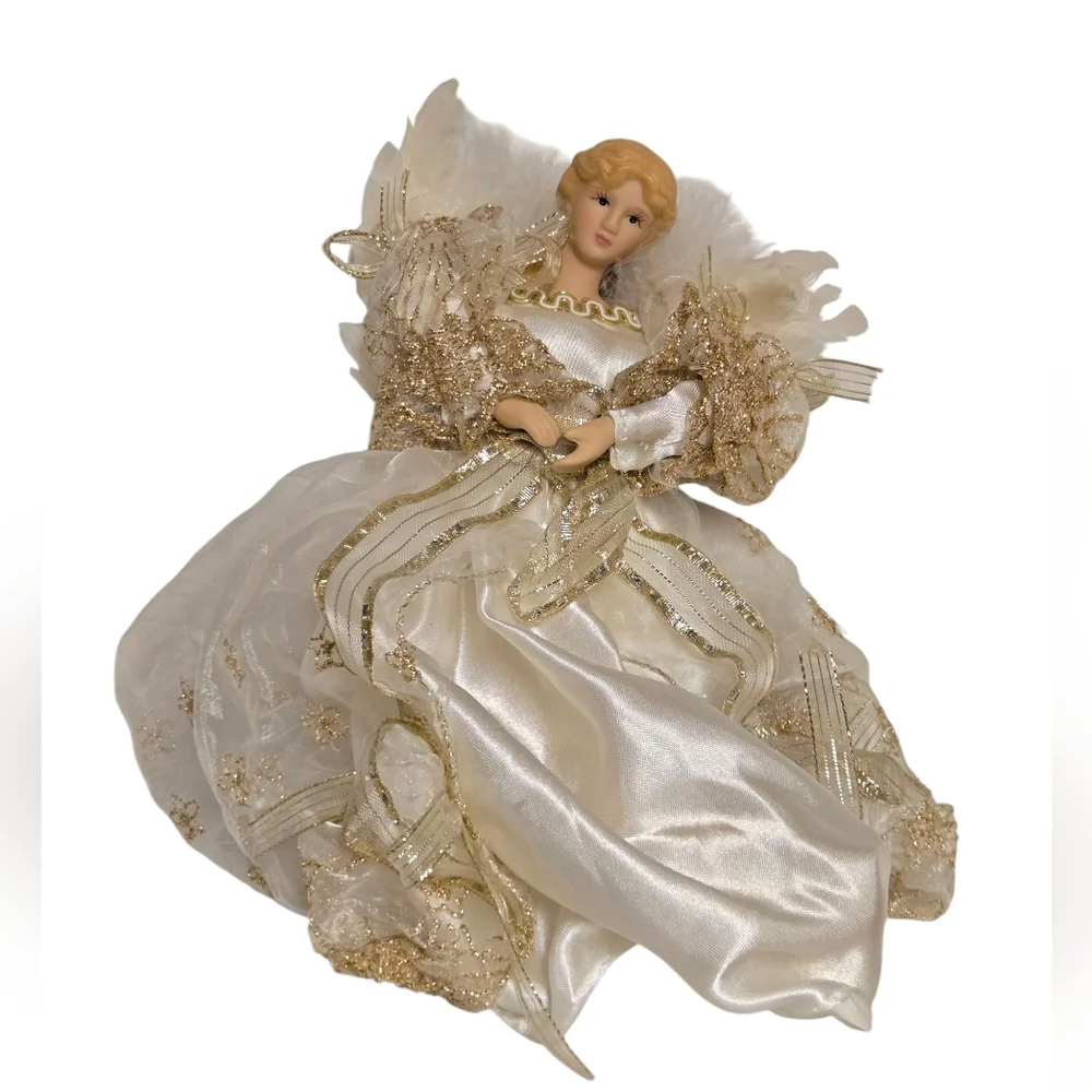 Angel Christmas tree topper feather wings white and gold - Picture 1 of 4